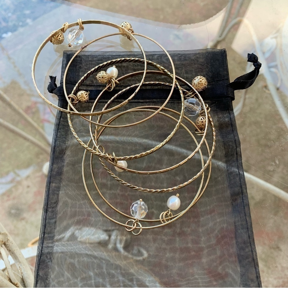 🆕 Linea by Louis Dell’olio Bangle Bracelets Set of 7 Ball Dangle Goldtone